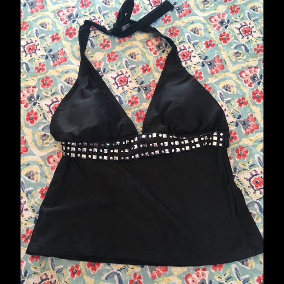 2pc Black tankini w fold over bottom - Picture 2 of 7