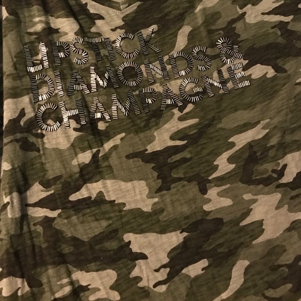 Camo lipstick diamonds and champagne shirt