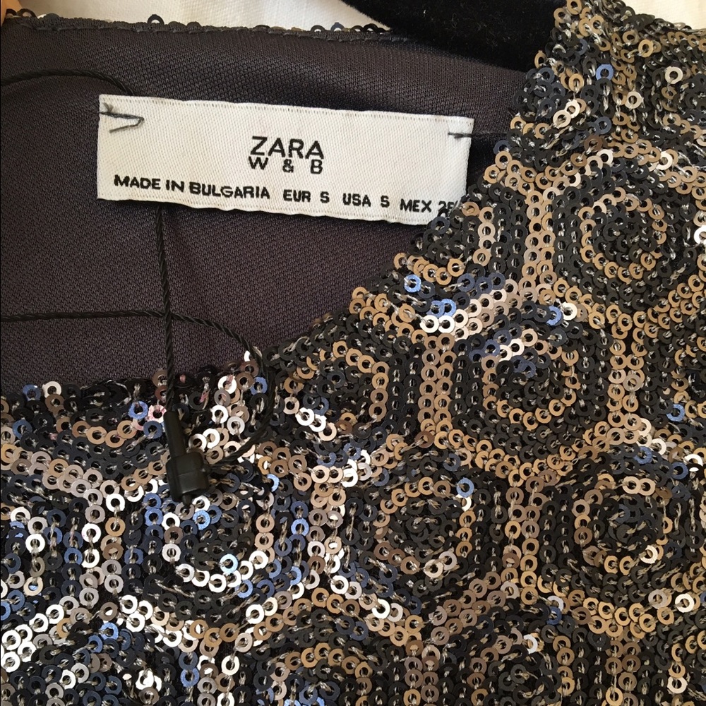 Zara LS geo sequin shift dress sz S
