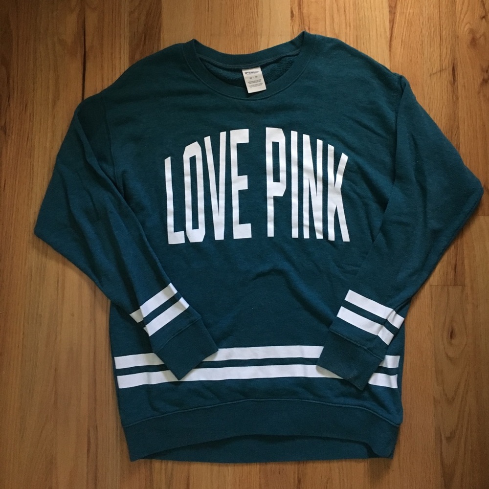 Dark teal blue PINK crewneck
