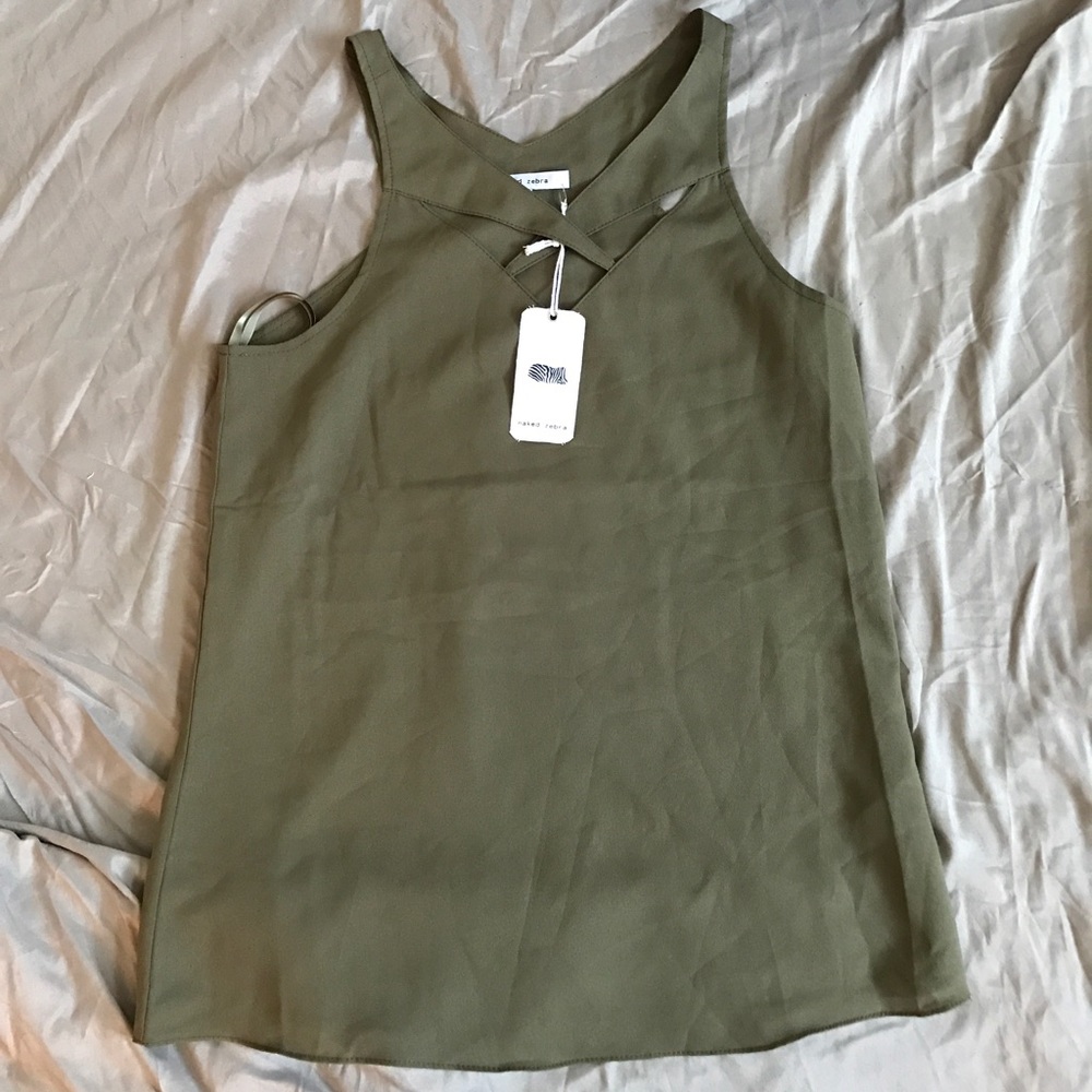 Naked Zebra Cross My Heart Olive Tank