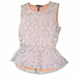 BCBGMAXAZRIA Floral Lace Light Blue Peplum Top