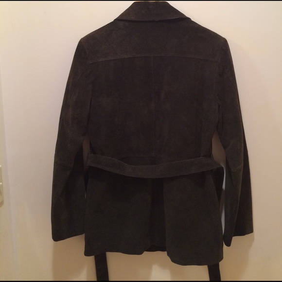 Express dark olive suede jacket with belt - Picture 2 of 4