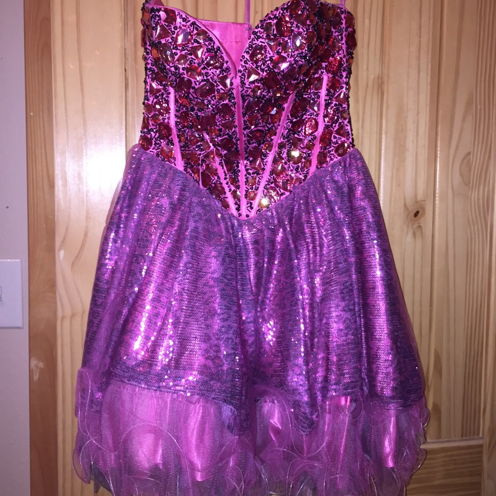 Pink strapless prom dress