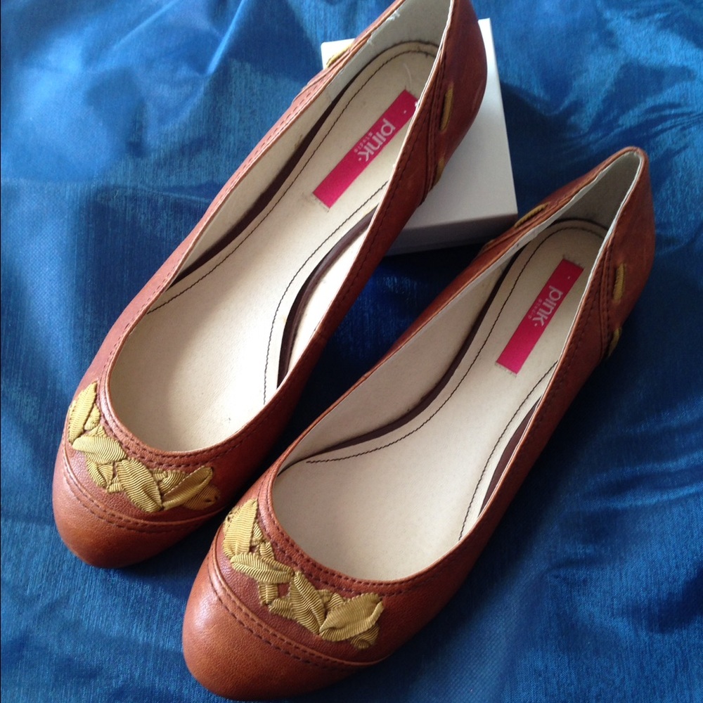 🎉Pink Studio brown leather flats