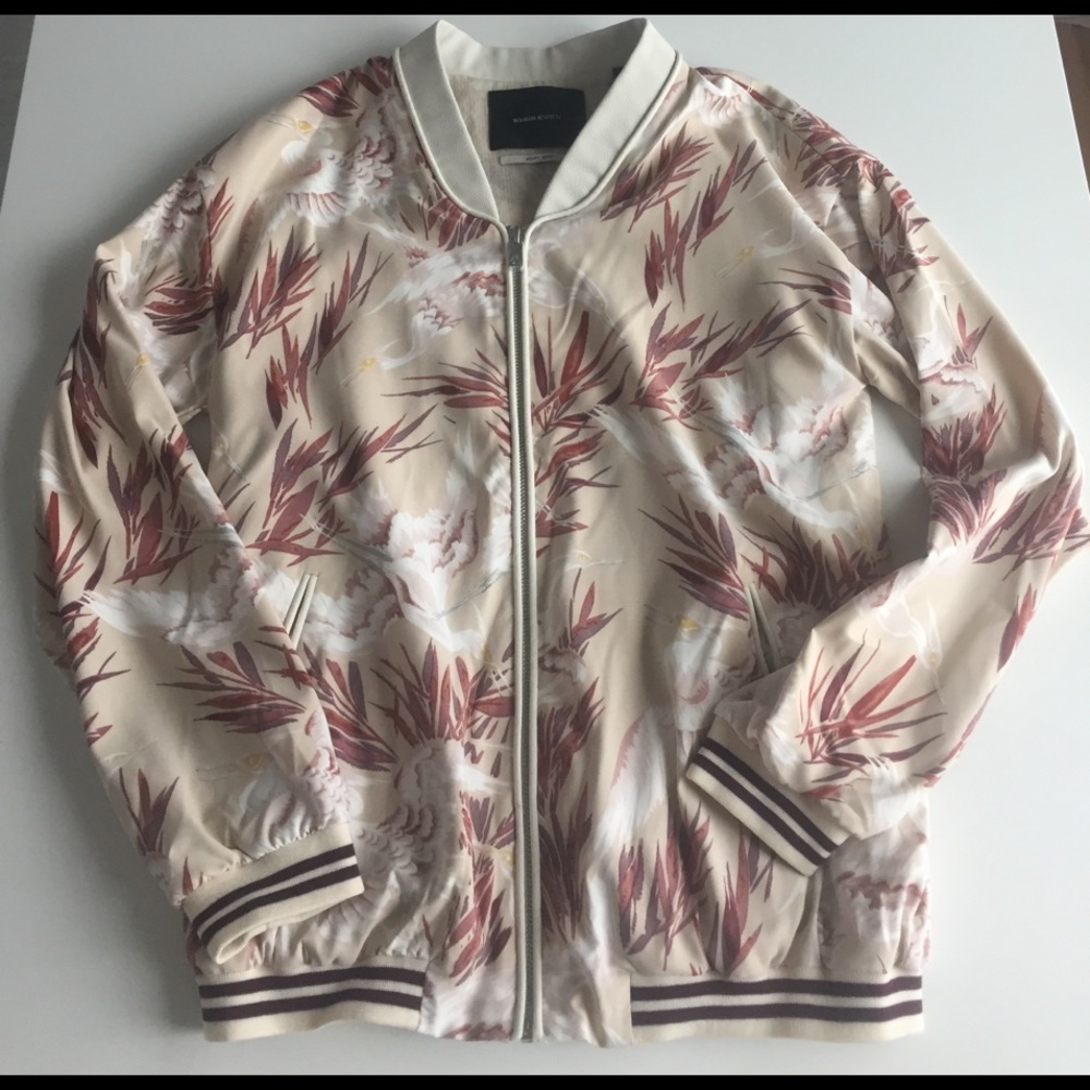 Maison Scotch tropical bird bomber jacket