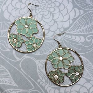 Gold Enamel Flower Earrings