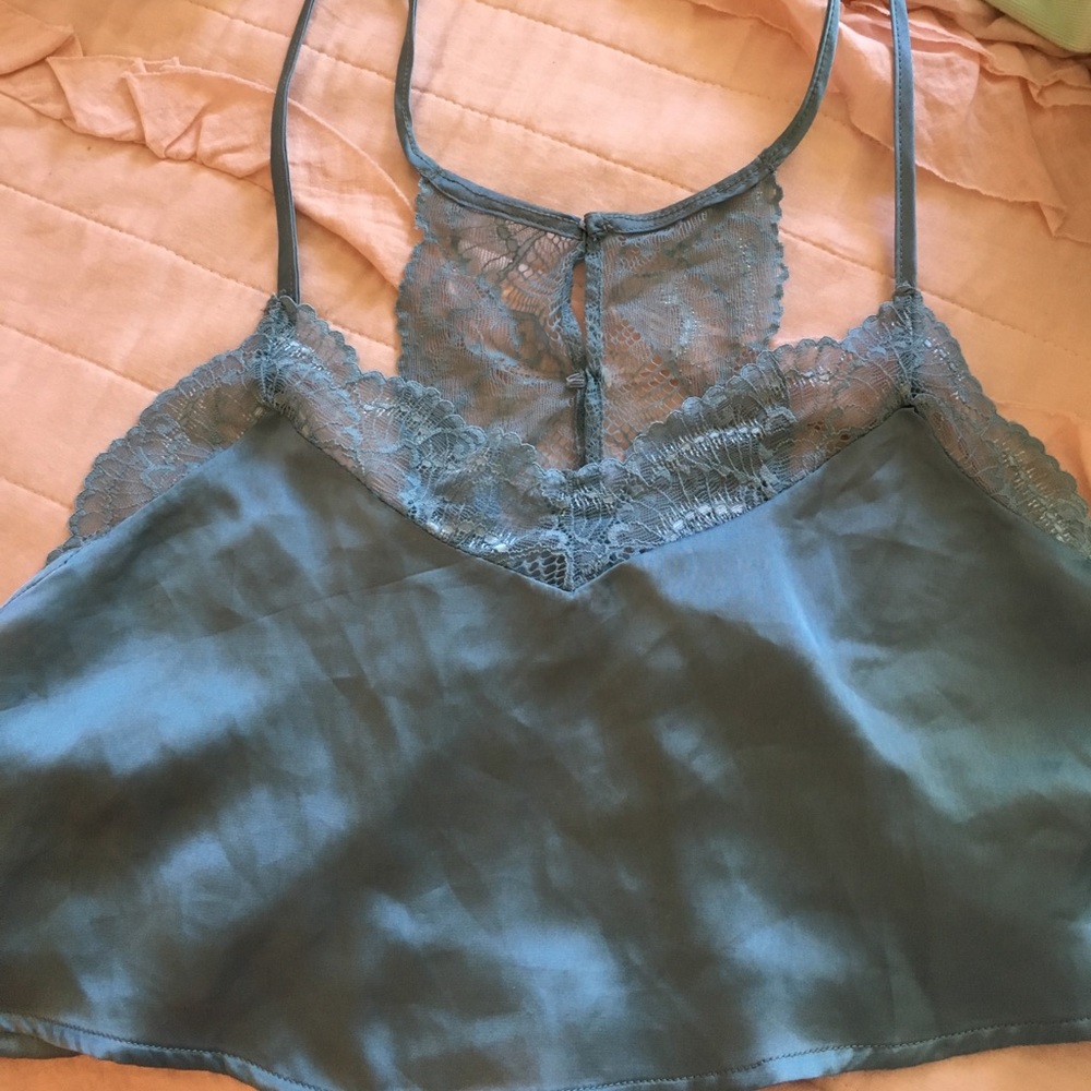 Blue lace crop top