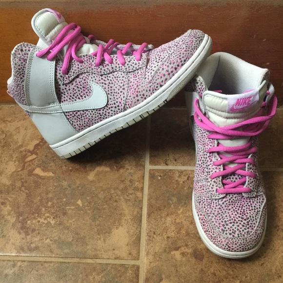 Grey PurplePink Polkadot Nike HighTops - Picture 3 of 4