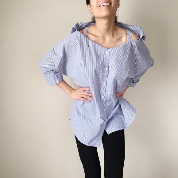 Boyfriend shirt collar back oversized top blouse. - Picture 4 of 4