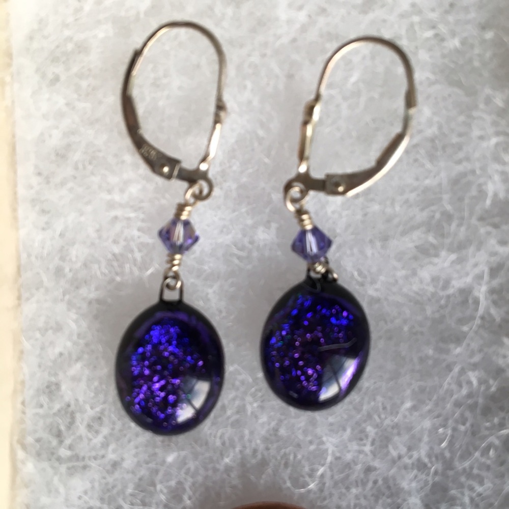 Purple/Blue Sparkly Pebble Drop Earrings