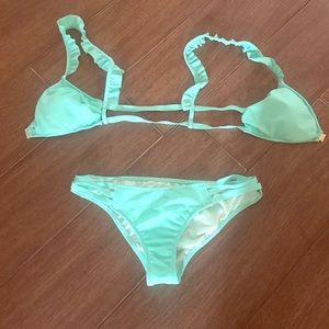 Blue Victoria's Secret ruffle bathing suit BOTTOM