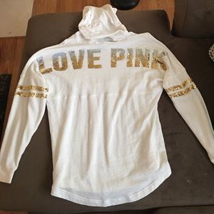VS Pink Sequin White Oversized Pullover Hoodie