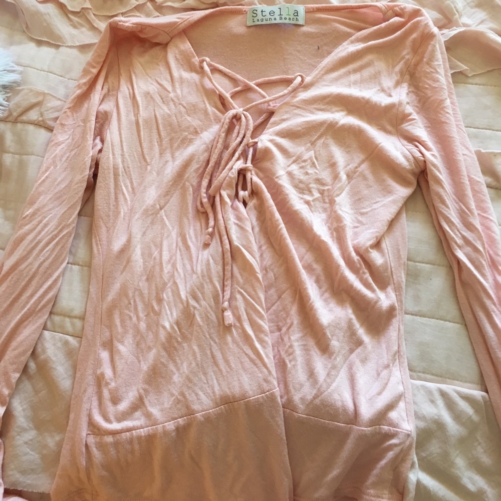 Pink lace up bodysuit