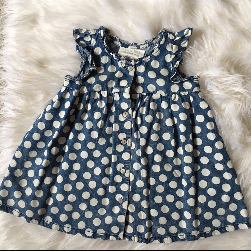 Polkadot denim dress for baby girl