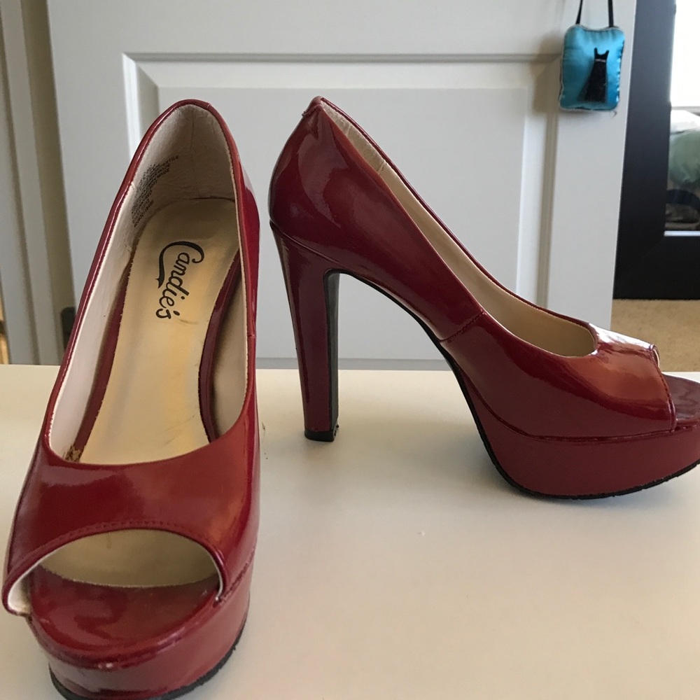 Candies Red Peep Toe Platform Heels