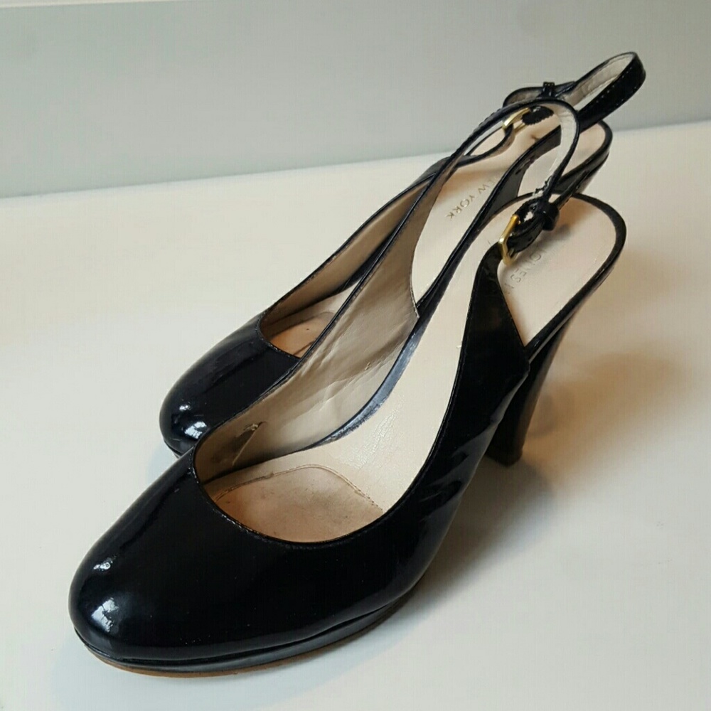 Black Patent Leather Slingback Heels