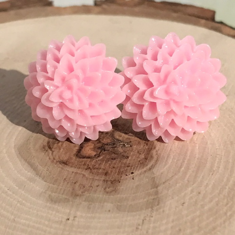 Pink Flower Studs Dahlia Earrings