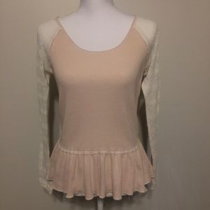 Free People Waffle-Knit Long Sleeve Peplum Top