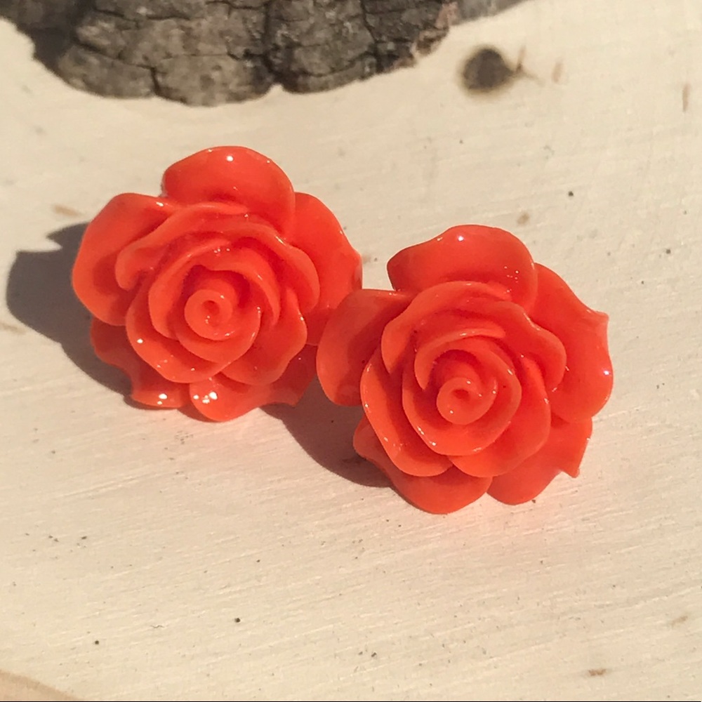 Orange Rose Earrings