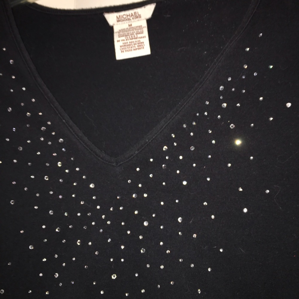 Black 3/4 sleeve rhinestone top