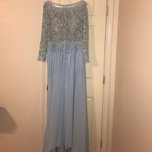 Chiffon bottom prom dress. Sky blue color