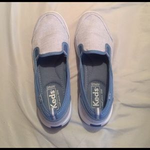 White and blue slip on Keds size 7