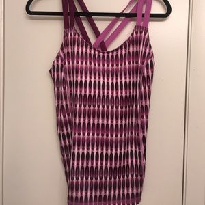 Exercise cross-back tank. Built in shelf bra.
