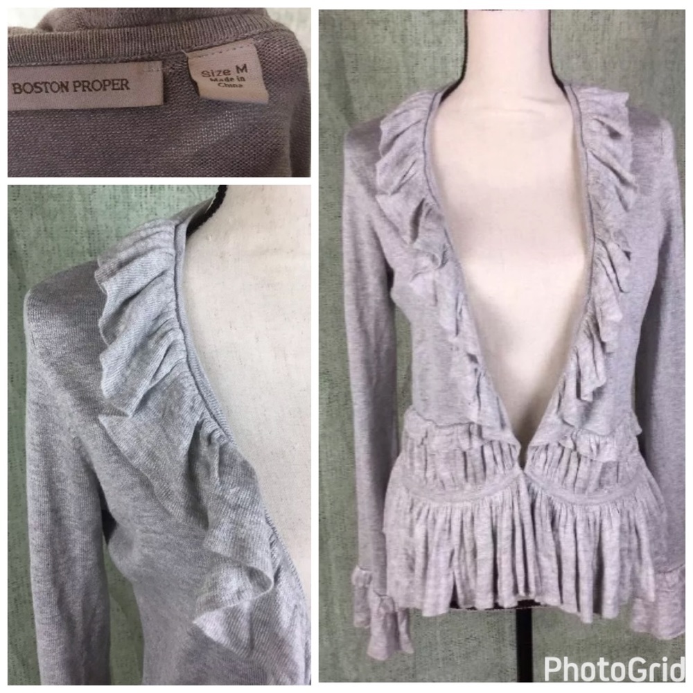 Boston Proper Romantic Ruffle Sweater Cardigan