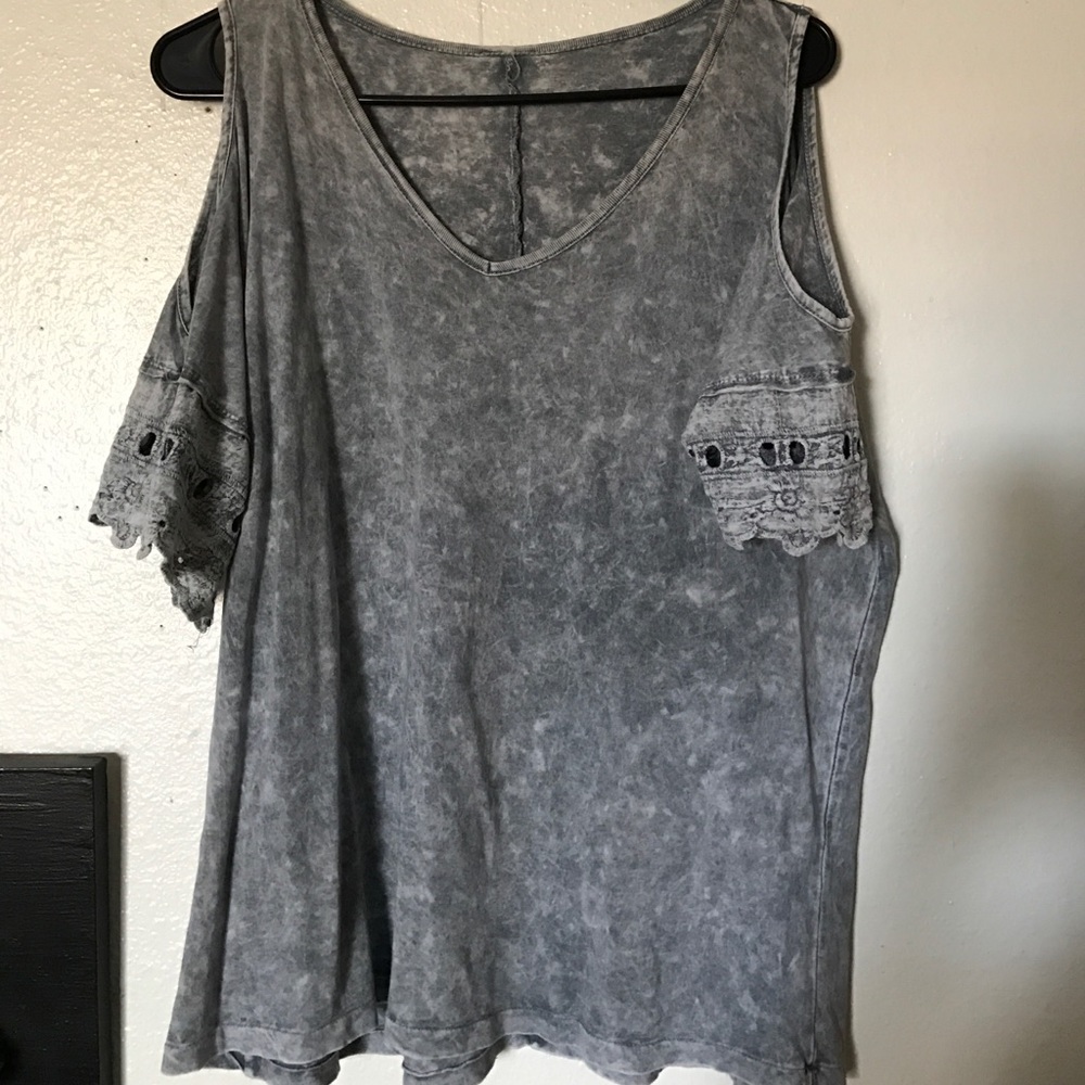 Exposed shoulder washed out gray top