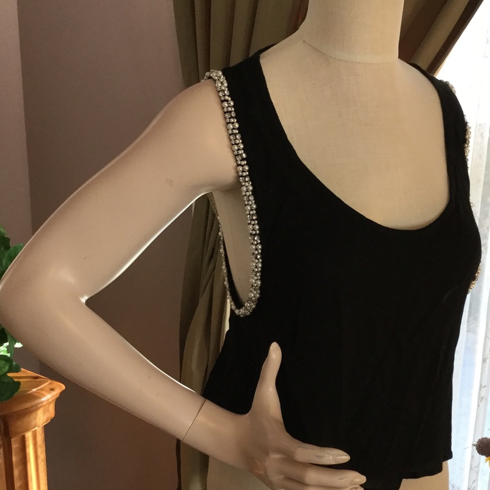 Alythea black crop tank with beaded arms