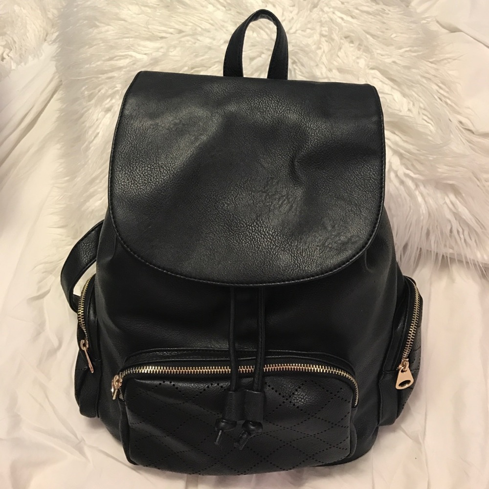 Black and Gold Forever 21 Flat-Top Backpack