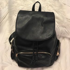 Black and Gold Forever 21 Flat-Top Backpack