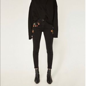 Zara Floral Embroidered Jeans