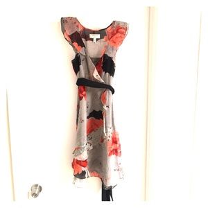 Beautiful Silk Dress In Gray/coral