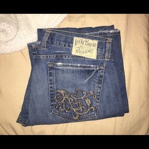 Blue jeans with embroidery design.