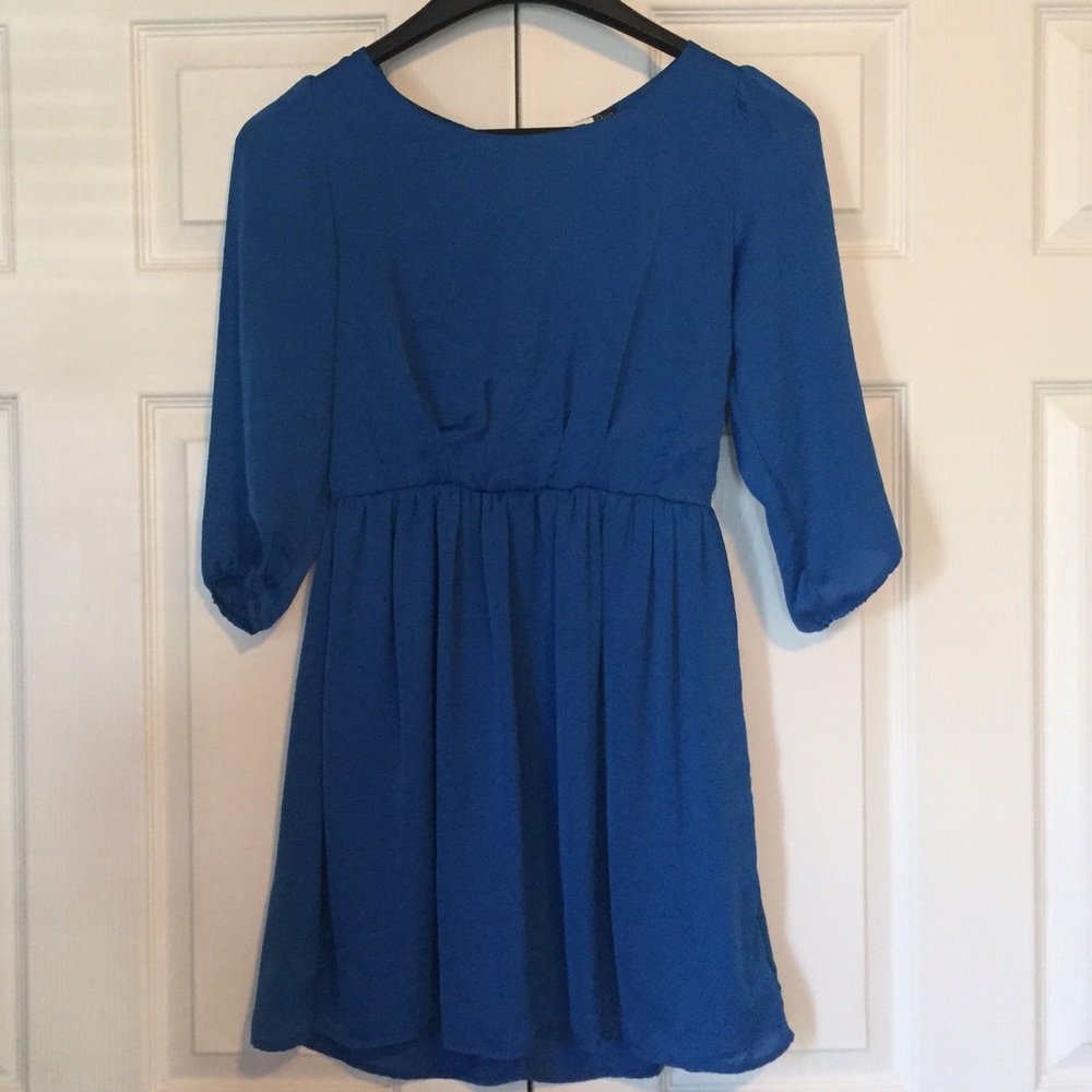 Blue long sleeve babydoll dress.