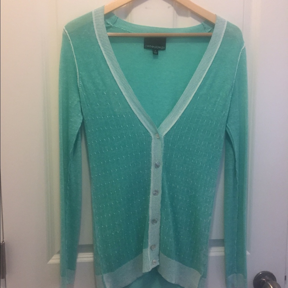 Mint colored cardigan by Cynthia Rowley