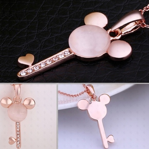 Mickey Mouse 18K Exquisite Rose Gold Key Necklace - Picture 2 of 2