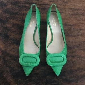 Kate Spade green snakeskin kitten heels