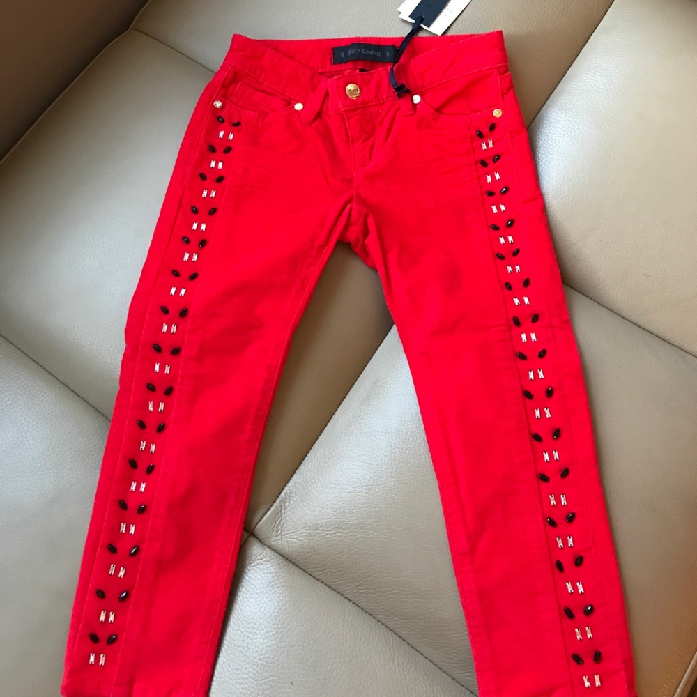 Juicy Couture Red Studded Velvet Skinny Jeans