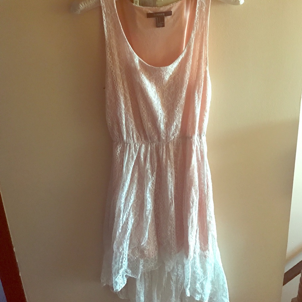 High-low peach lace dress.