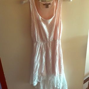High-low peach lace dress.