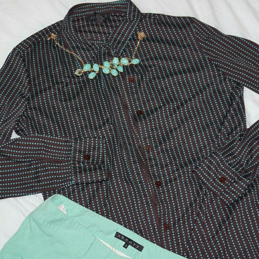 Long sleeve brown with green dots office wear