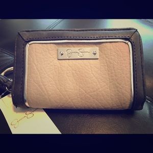 Jessica Simpson taupe Britney wrist wallet