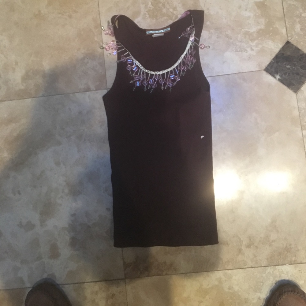 Brown tank too with pink and green beading