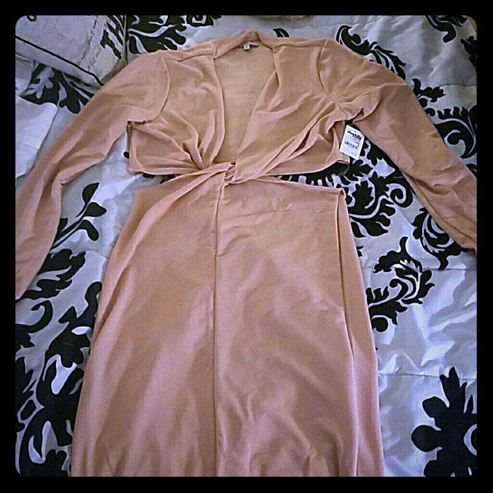 Long sleeve open side nude dress