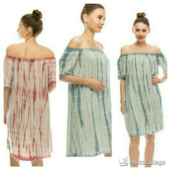 Mono B Tie Dye Off Shoulder Raw Edge Midi Dress by Mono B - Picture 1 of 1