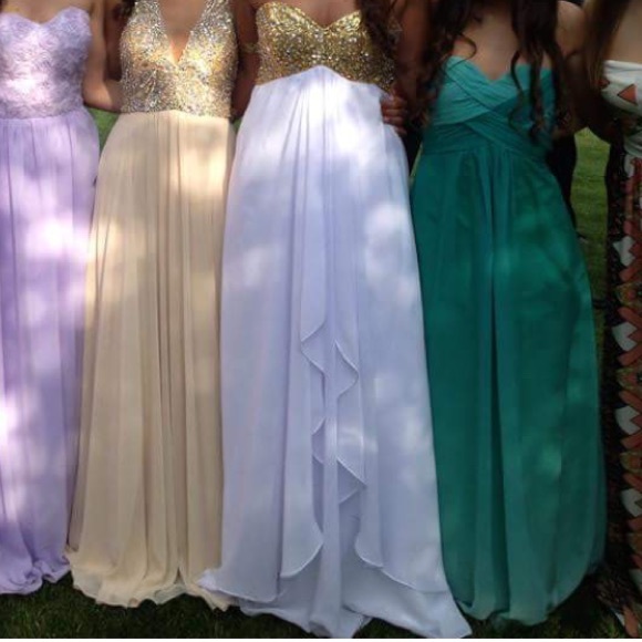 Strapless White Prom Dress with gold beading - Picture 2 of 3