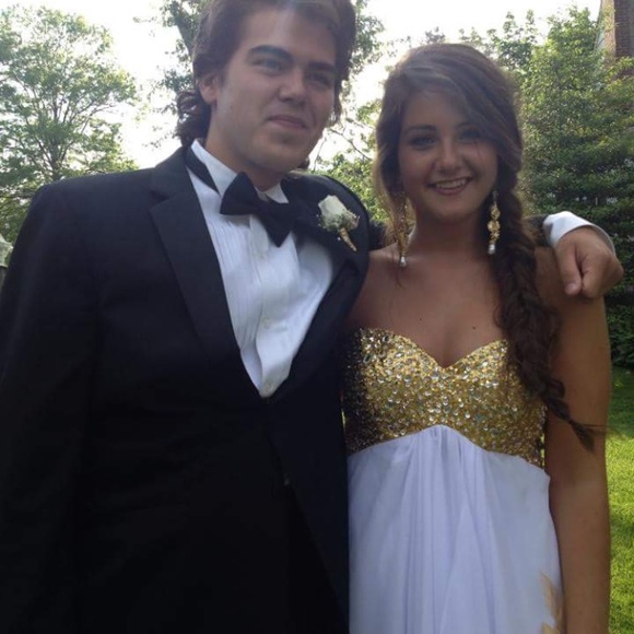 Strapless White Prom Dress with gold beading - Picture 3 of 3